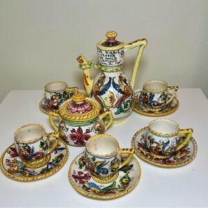 Vintage Fratelli Fanciullacci Raffaellesco Dragon Pottery 12-piece Espresso Set